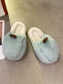 Colorblock Fluffy Novelty Slippers - Green - View 5