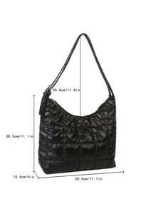 Quilted Detail Hobo Bag - Black - View 4