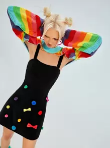 SHEIN ICON 秋冬彩虹条纹灯笼袖耸肩毛衣 - 彩色 - 查看 5