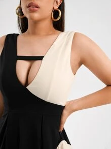 TWILL DISTILLED 撞色鏤空荷葉邊連衣裙 - 彩色 - 查看 5