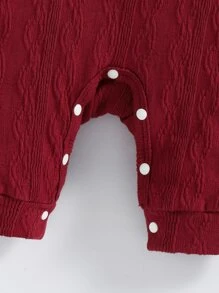 Newborn Baby Solid Textured Jumpsuit & hat - Burgundy - View 6