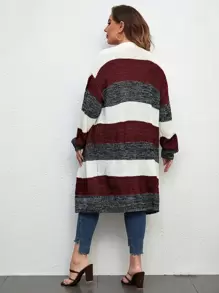 SHEIN LUNE Plus Color Block Drop Shoulder Duster Cardigan - Maroon - View 2