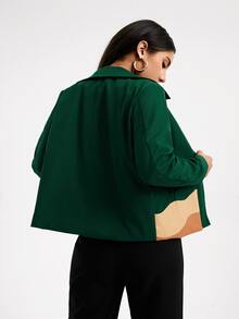 Criadora 撞色拉鏈開襟夾克 - 墨綠色 - 查看 2