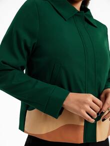 Criadora 撞色拉鏈開襟夾克 - 墨綠色 - 查看 4