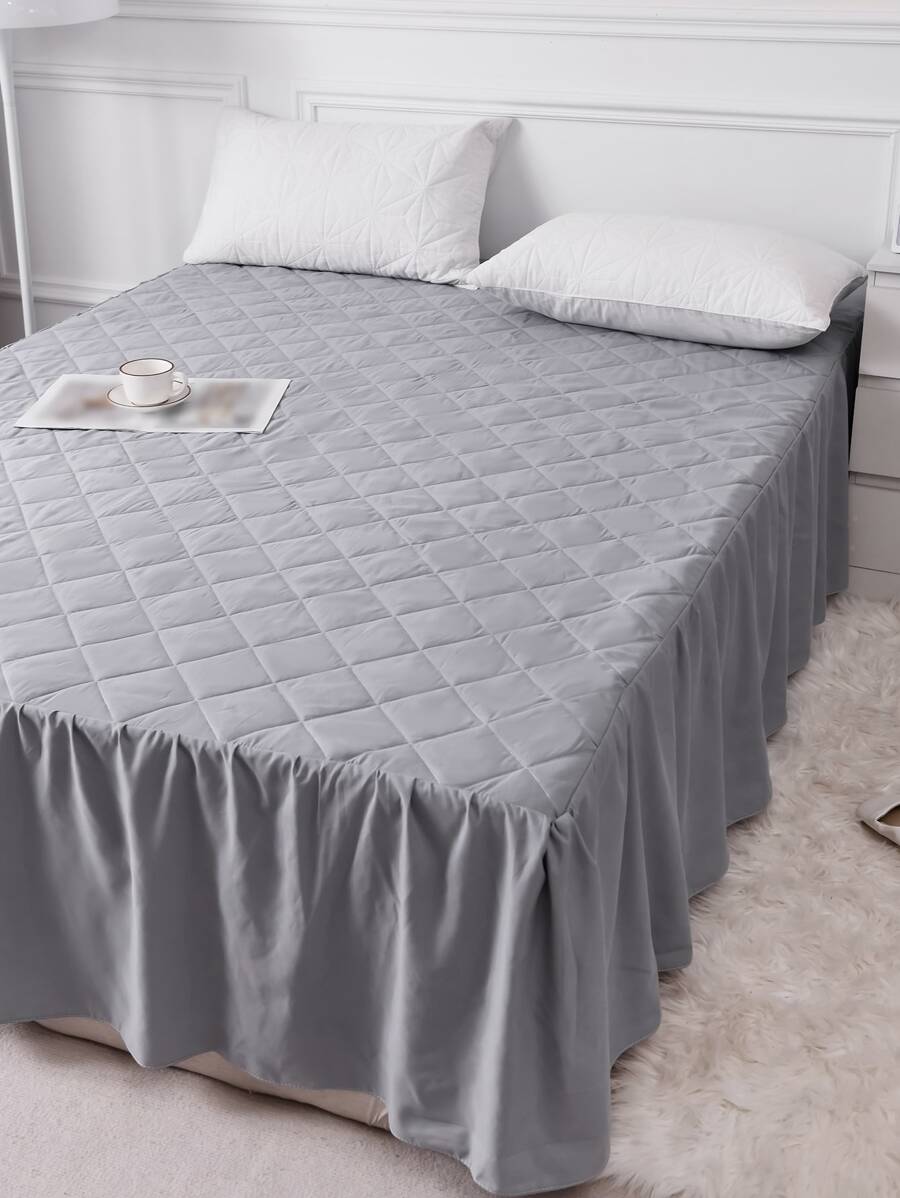 1pc Plain Color Quilted Bed Skirt - Grey - View 1