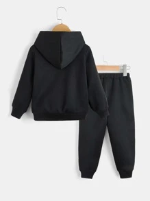 SHEIN Young Boy Smile Face & Letter Print Thickened Hoodie Sweatshirt And Sweatpants Casual Set, Autumn Winter