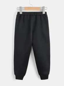 SHEIN Young Boy Smile Face & Letter Print Thickened Hoodie Sweatshirt And Sweatpants Casual Set, Autumn Winter