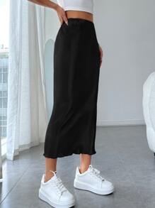 SHEIN EZwear High Waist Rib-knit Pencil Skirt