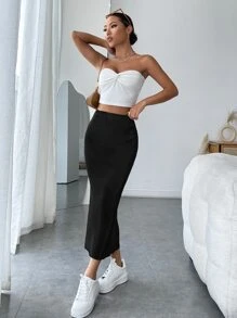 SHEIN EZwear High Waist Rib-knit Pencil Skirt