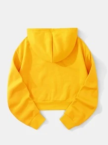 SHEIN EZwear Letter Graphic Drawstring Thermal Lined Hoodie - Yellow - View 2
