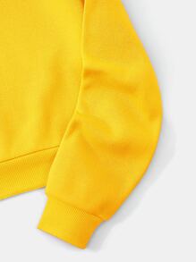 SHEIN EZwear Letter Graphic Drawstring Thermal Lined Hoodie - Yellow - View 4