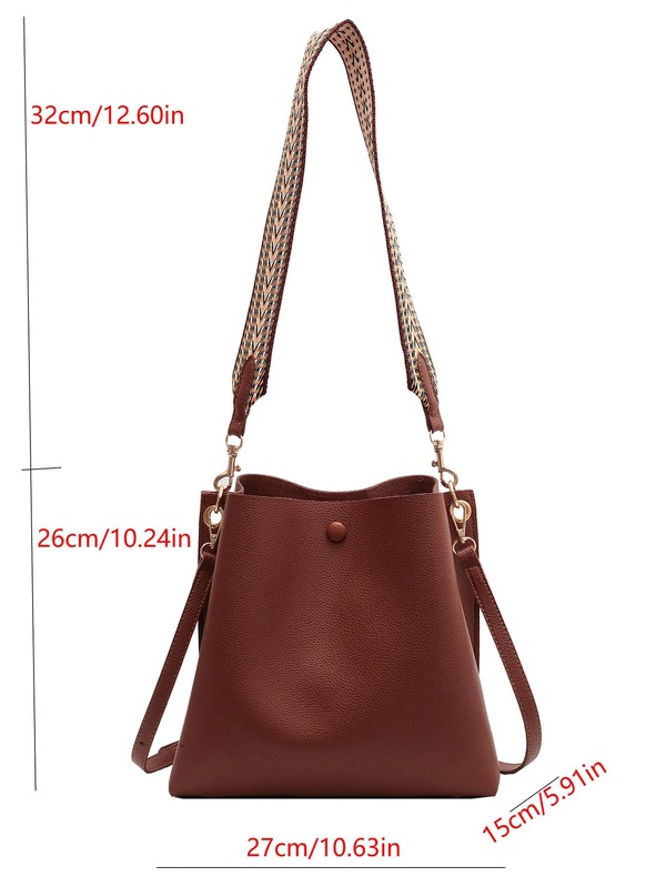 Fish Scale Pattern Wide Shoulder Strap Bucket Bag SHEIN USA