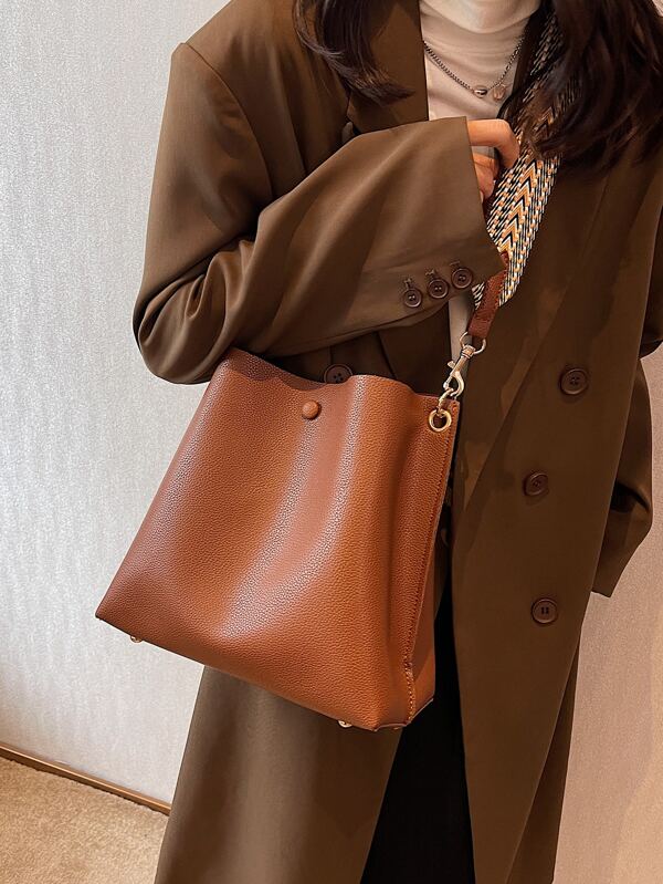 Fish Scale Pattern Wide Shoulder Strap Bucket Bag SHEIN USA