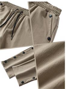 男士腰部抽繩鈕扣下擺運動褲 - 卡其色 - 查看 4