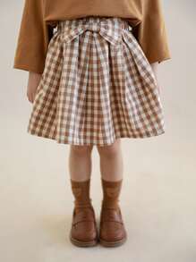 Toddler Girls Gingham Bow Front Flare Skirt