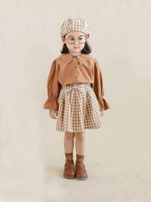Toddler Girls Gingham Bow Front Flare Skirt