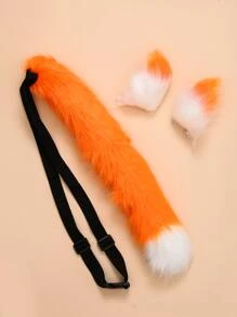 Juego de pinzas para el pelo con orejas y cola de gato naranja para mujer, 2 piezas, adecuadas para fiestas - Multicolor - Ver 2