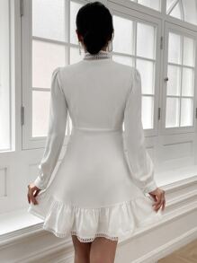 SHEIN 퍼즐 레이스 테두리 프릴 옷단 셔츠 원피스 - 화이트 - 보기 2