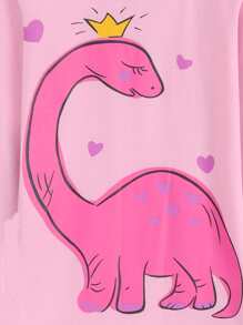 Niñas Conjunto de pijama con estampado de dinosaurio ribete en contraste - Rosa Pálido - Ver 5