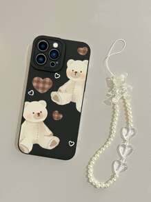 1pc Cartoon Dashed Bear Detachable Lanyard Phone Case, Compatible With Iphone 15 Pro Max, Xiaomi, Samsung All-inclusive Painted Protective Casing - Multicolor - View 1