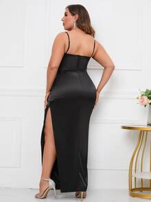 PARTHEA Vestido fruncido de muslo con abertura de satén - Negro - Ver 2