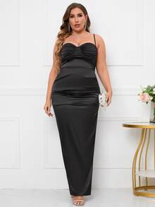 PARTHEA Vestido fruncido de muslo con abertura de satén - Negro - Ver 6