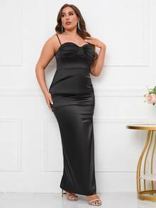 PARTHEA Vestido fruncido de muslo con abertura de satén - Negro - Ver 3