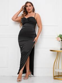 PARTHEA Vestido fruncido de muslo con abertura de satén - Negro - Ver 4