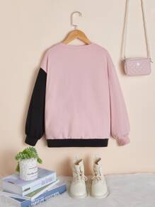 SHEIN Sudadera Con Lentejuelas A Contraste Y Hombros Caídos En Bloque De Color Para Niñas Adolescentes - Multicolor - Ver 2
