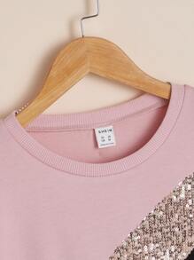 SHEIN Sudadera Con Lentejuelas A Contraste Y Hombros Caídos En Bloque De Color Para Niñas Adolescentes - Multicolor - Ver 4