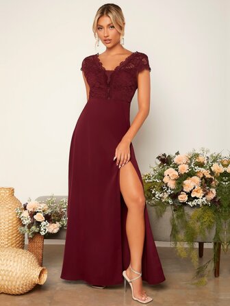 SHEIN Belle Lace Panel Split Thigh Bridesmaid Dress