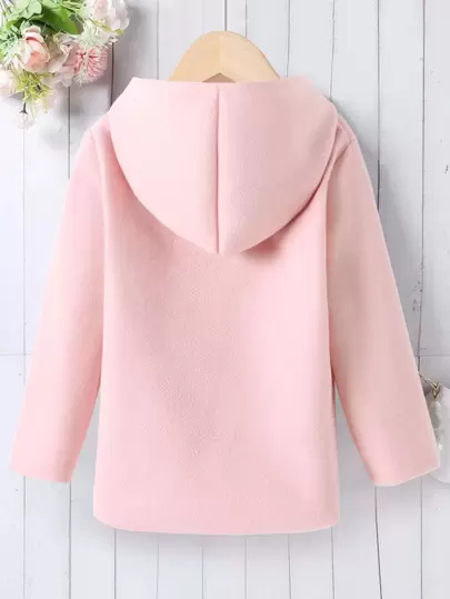 SHEIN Elladie kids 年轻女孩单排扣连帽大衣