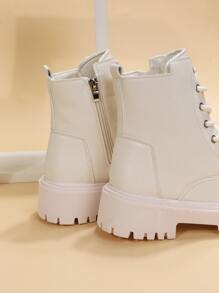 Zipper Side Lace-up Front Combat Boots - Beige - View 5