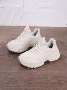 Zapatillas deportivas chunky con cordón delantero - Beis - Ver 1