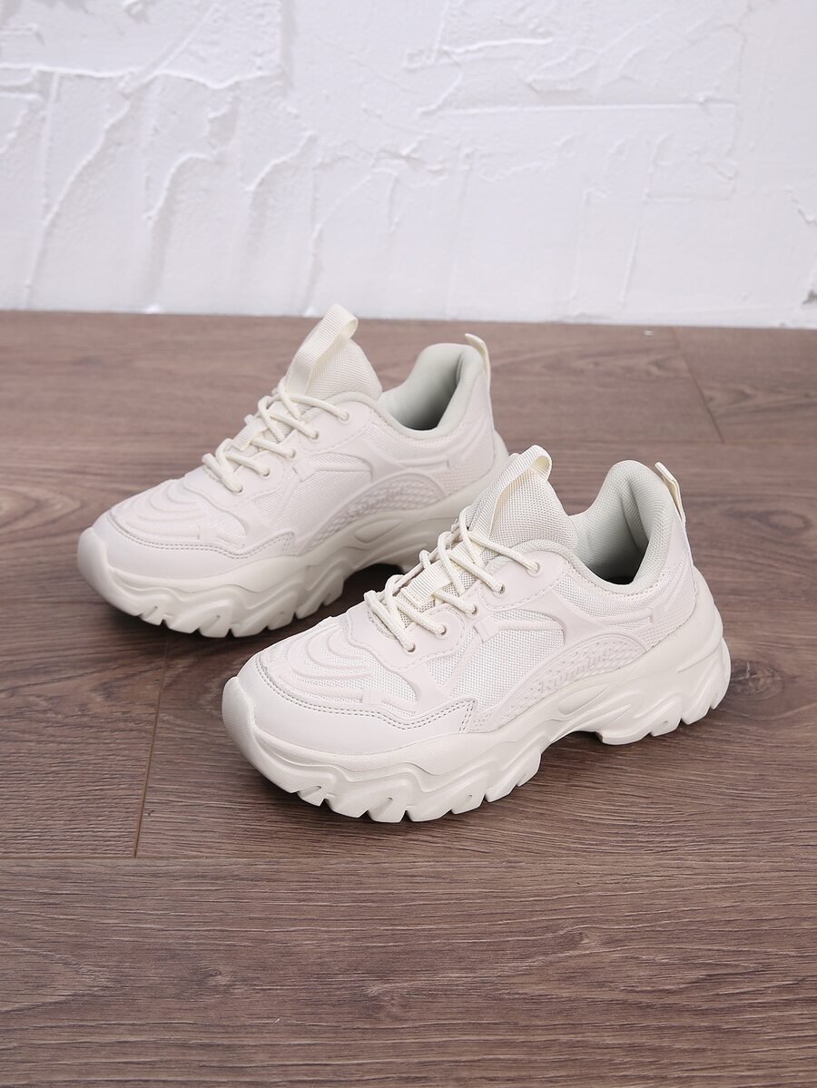 Zapatillas deportivas chunky con cordón delantero - Beis - Ver 1