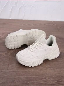 Zapatillas deportivas chunky con cordón delantero - Beis - Ver 2