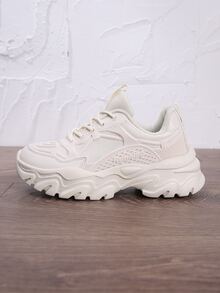 Zapatillas deportivas chunky con cordón delantero - Beis - Ver 3