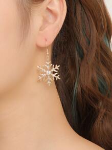 1pair Snowflake Shape Rhinestone Decor Earrings, Yellow/white/green, Ideal For Christmas/winter Party Outfit, Gifts For Valentine's Day/dating In The Year Of Dragon - Yellow Gold - View 1