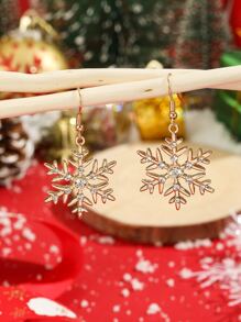 1pair Snowflake Shape Rhinestone Decor Earrings, Yellow/white/green, Ideal For Christmas/winter Party Outfit, Gifts For Valentine's Day/dating In The Year Of Dragon - Yellow Gold - View 3