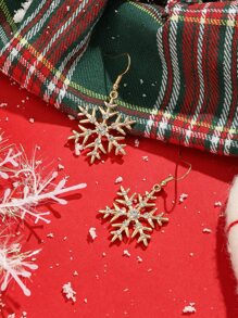 1pair Snowflake Shape Rhinestone Decor Earrings, Yellow/white/green, Ideal For Christmas/winter Party Outfit, Gifts For Valentine's Day/dating In The Year Of Dragon - Yellow Gold - View 4