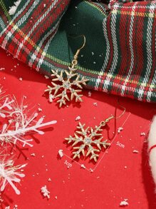 1pair Snowflake Shape Rhinestone Decor Earrings, Yellow/white/green, Ideal For Christmas/winter Party Outfit, Gifts For Valentine's Day/dating In The Year Of Dragon - Yellow Gold - View 5