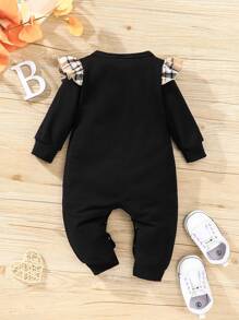 寶寶女孩格紋心形刺繡荷葉邊連體褲 - 黑色 - 查看 2