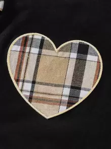 寶寶女孩格紋心形刺繡荷葉邊連體褲 - 黑色 - 查看 4