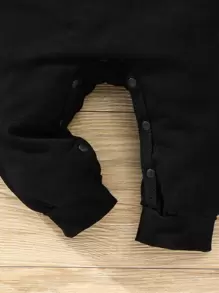 寶寶女孩格紋心形刺繡荷葉邊連體褲 - 黑色 - 查看 6