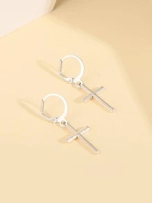 Cross Drop Earrings - Silver - View 2