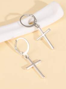 Cross Drop Earrings - Silver - View 3