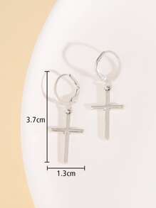 Cross Drop Earrings - Silver - View 4