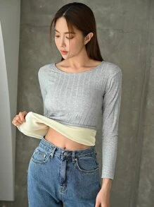 DAZY 素色保暖內衣上衣 - 灰色 - 查看 9