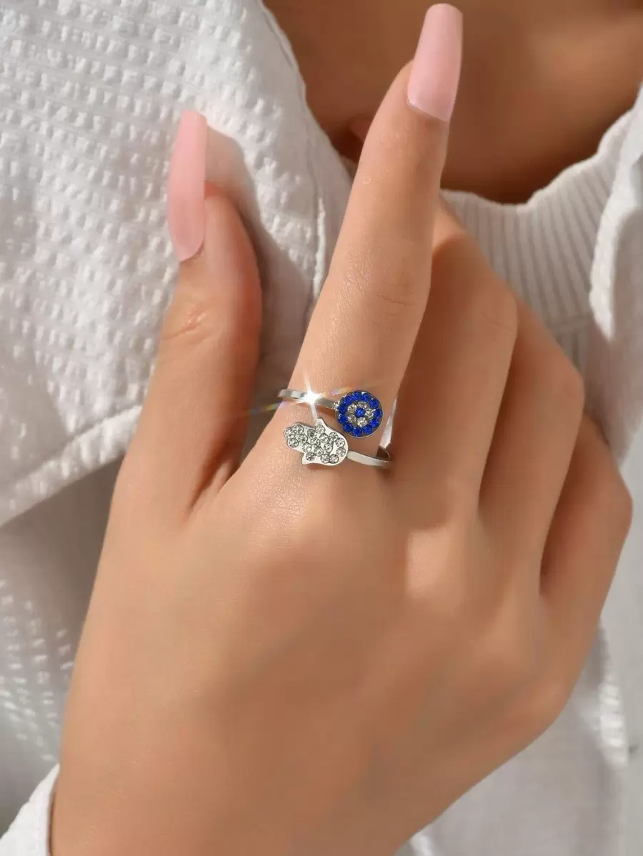Rhinestone Hand & Evil Eye Decor Wrap Ring