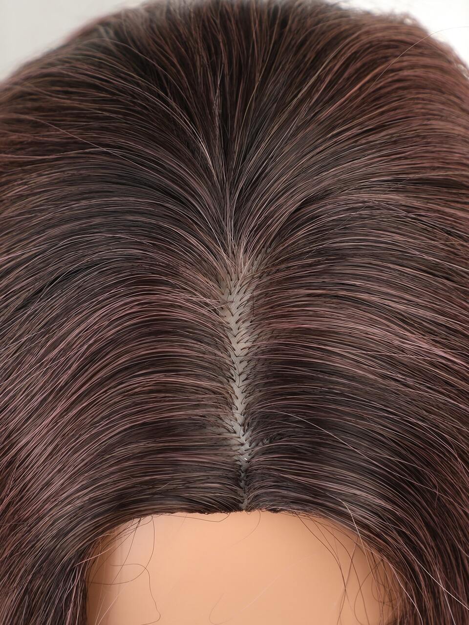 HAIRCUBE 18 Inch Black Brown Gradient Color Mid-Split Medium Long Straight Hair Beautiful Graceful Fashionable Enchanting Synthetic Wigs for Women
